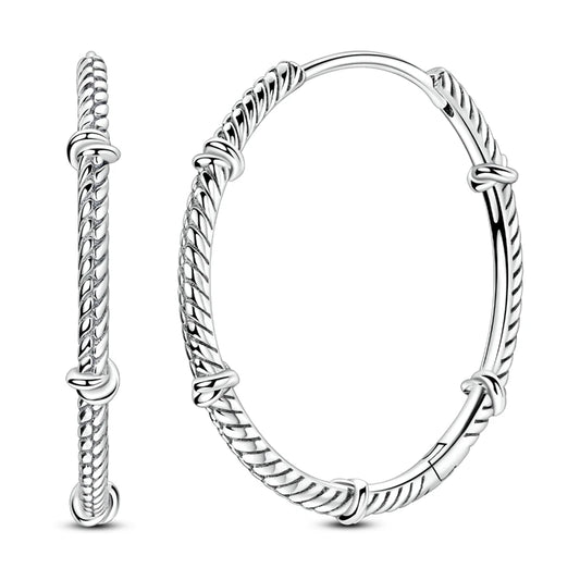 925 Sterling Silver Knot Hoop Earrings for Women | Textured Silver Earrings