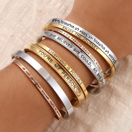 Mantra Bangle Cuff Stainless Steel