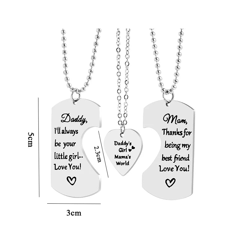 Family Necklace Set, 3 PCS Daddy Mom Girl Matching Necklace Set