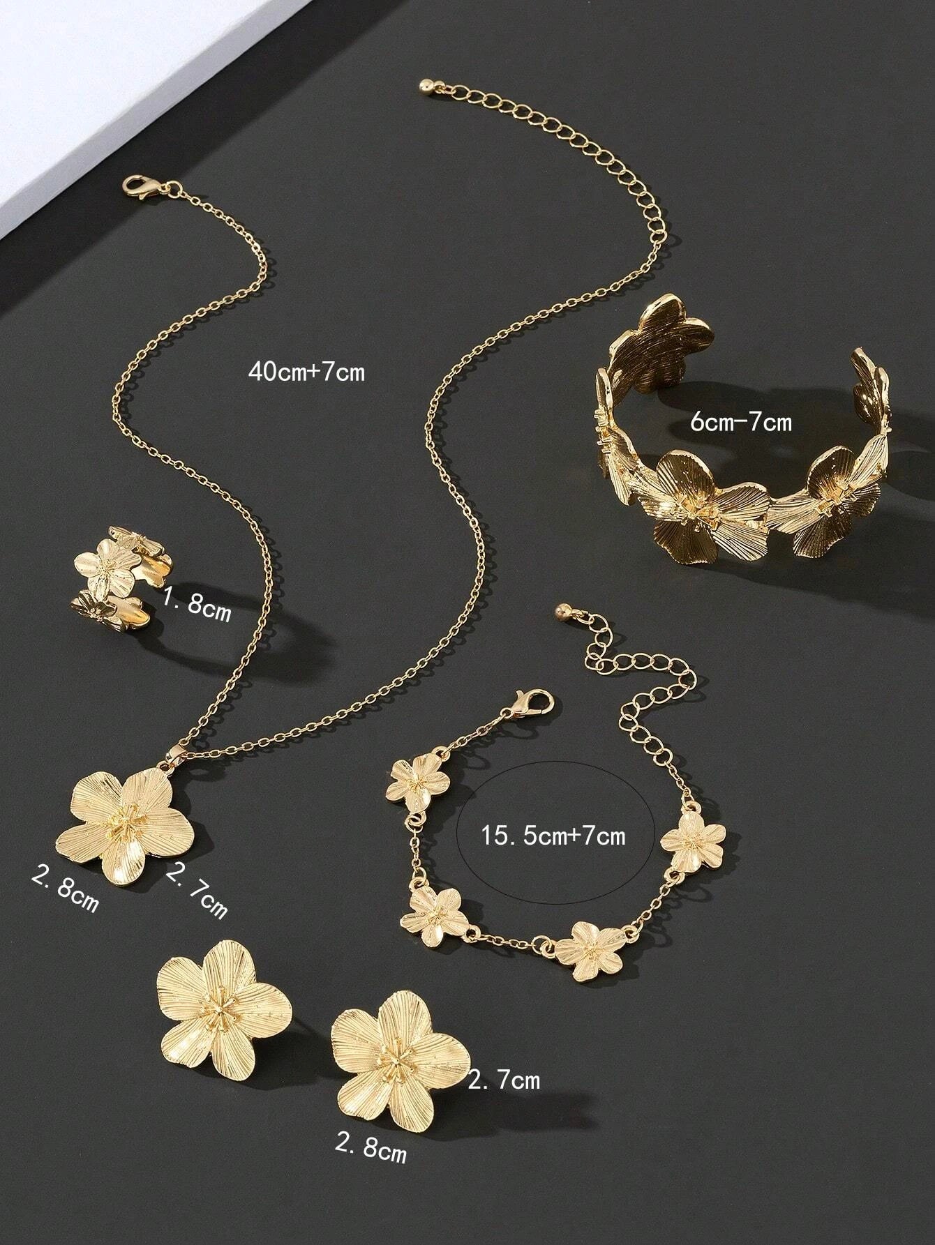 5/6PCS Women's Casual Flower Necklace Bracelet Earrings Ring Set - Buy One Get One 🔥
