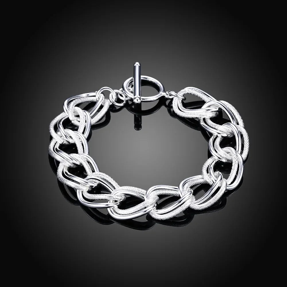 Fine Noble 925 Sterling Silver Solid Chain Bracelet For Women Men