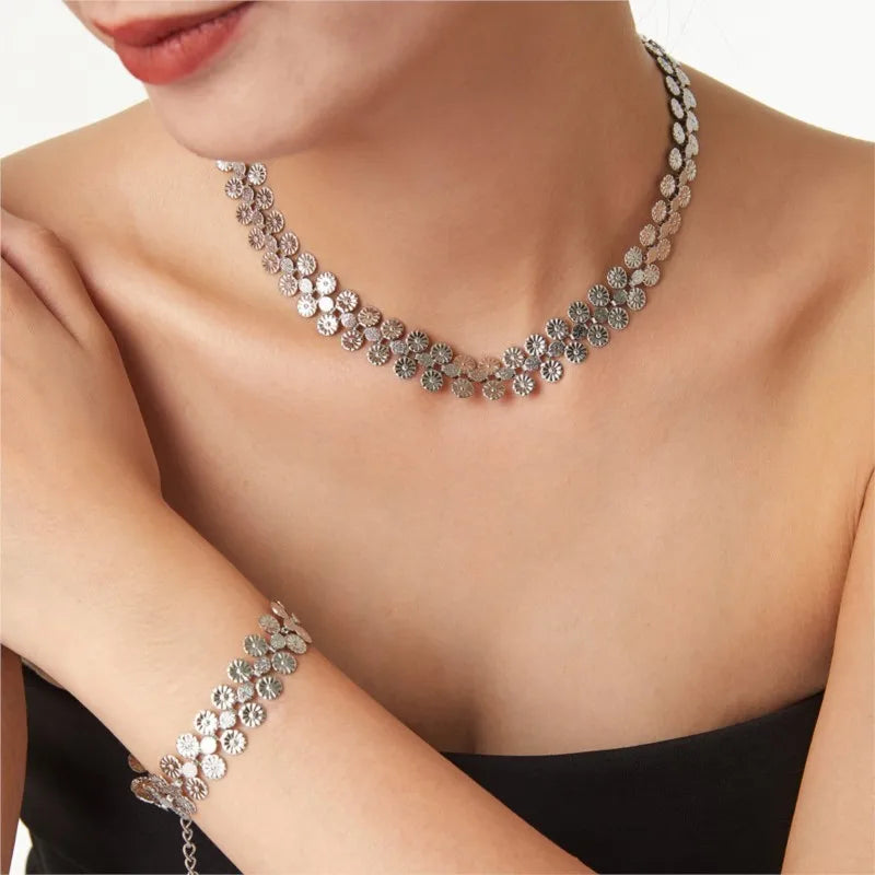 Bohemia Style Multi Flower Stainless Steel Necklace Bracelet For Women