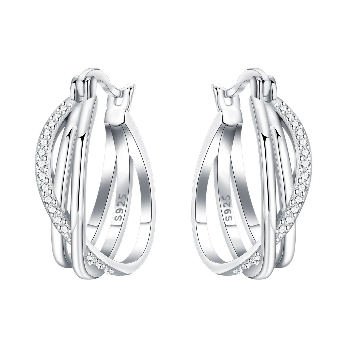 925 Sterling Silver Double Loop Drop Earrings for Women | Minimalist Dangle Earrings