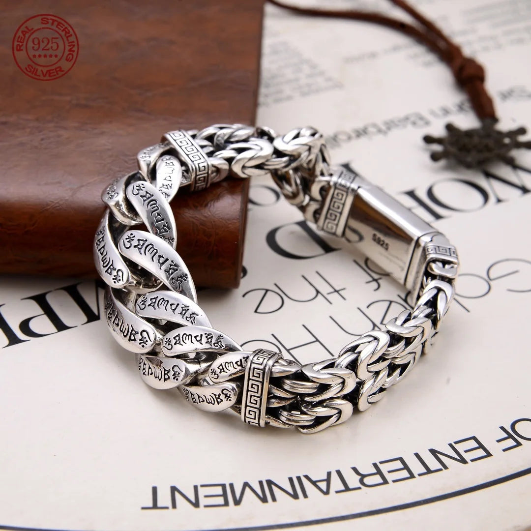 925 Sterling Silver Mantra Bracelets, Good Luck Handmade Bracelet