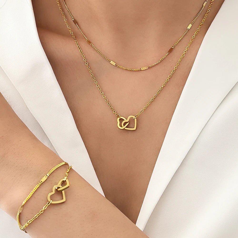 Stainless Steel Love Necklace Double Chain Design Jewelry Set - Buy One Get One Free 🔥