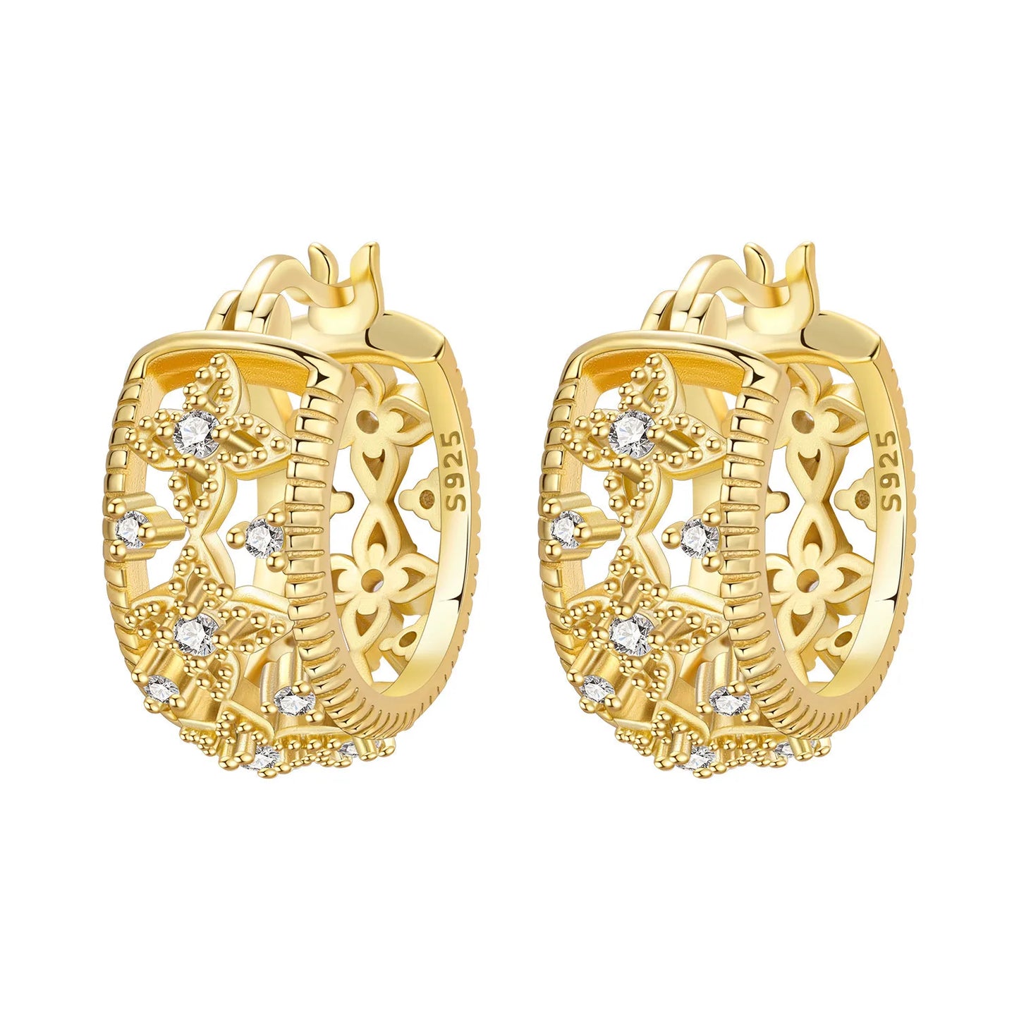 S925 Sterling Silver 18K Gold Square Hoop Earrings