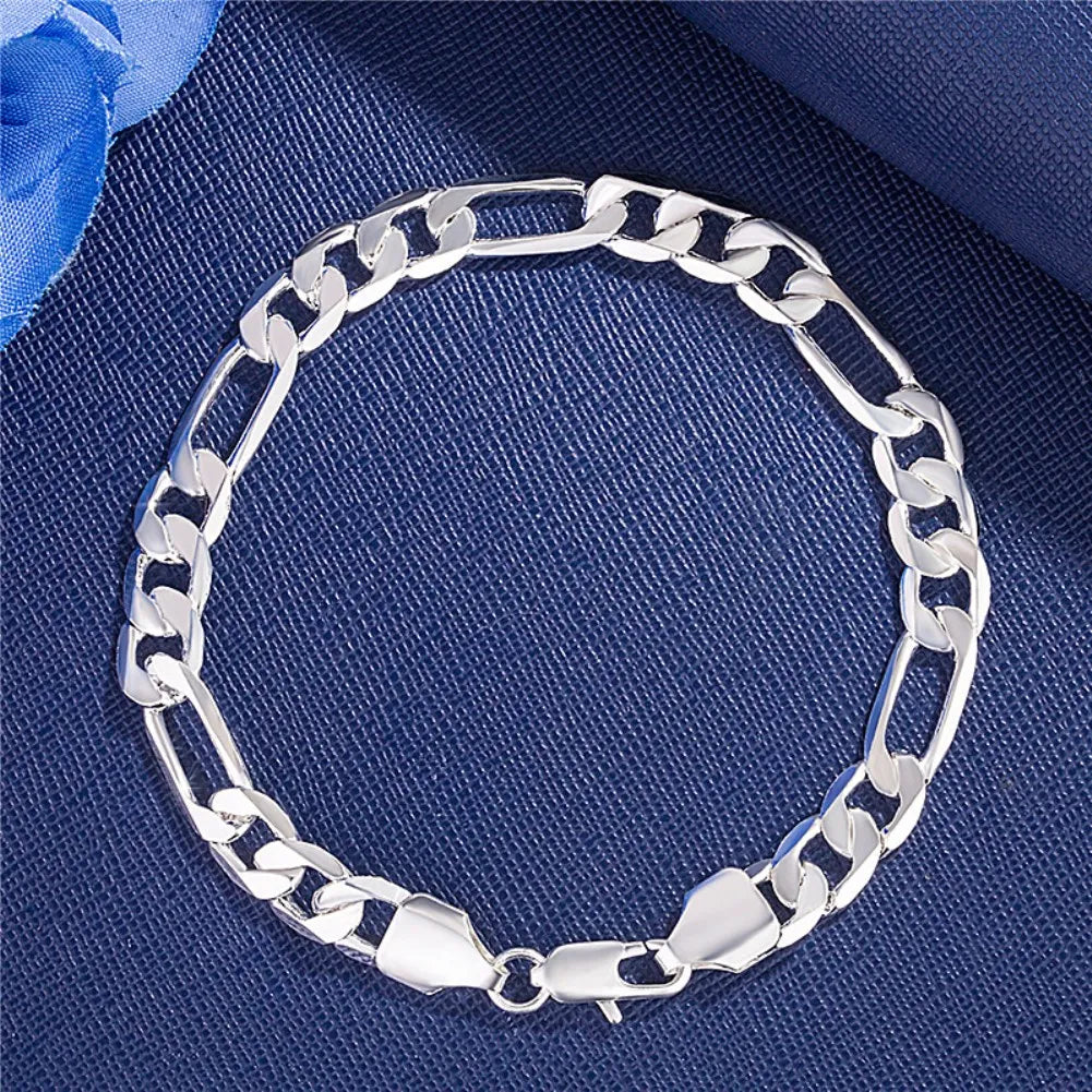Fine Noble 925 Sterling Silver Solid Chain Bracelet For Women Men
