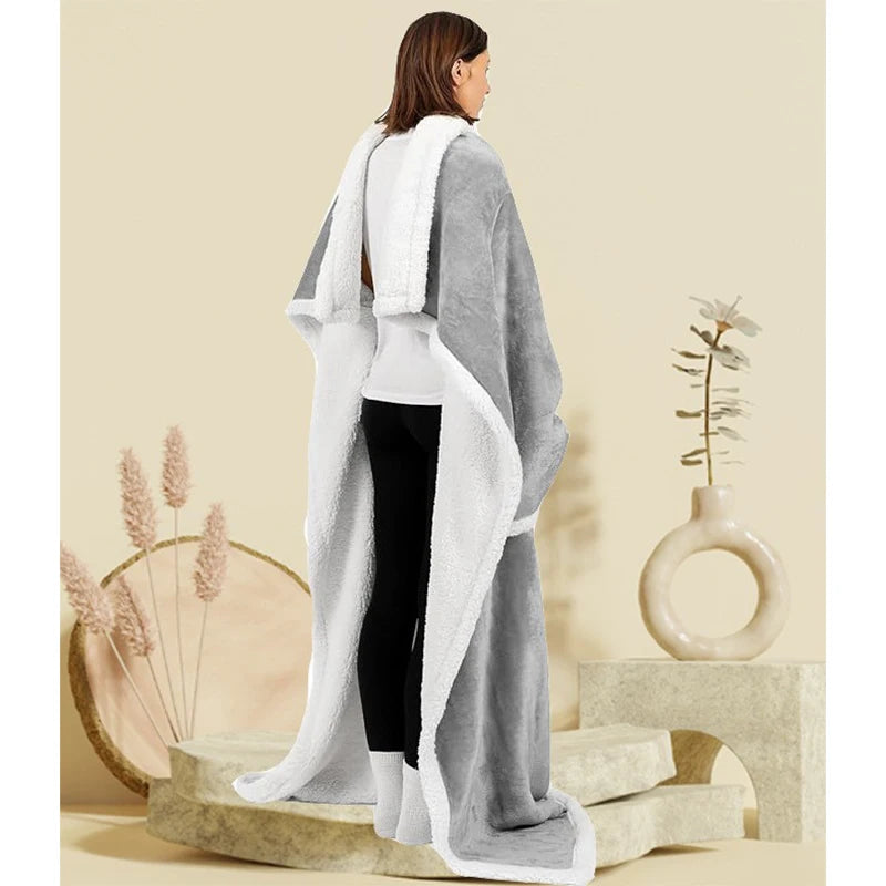 Wearable Electric Heating Sleeve Blanket Flannel & Sherpa w/ remote