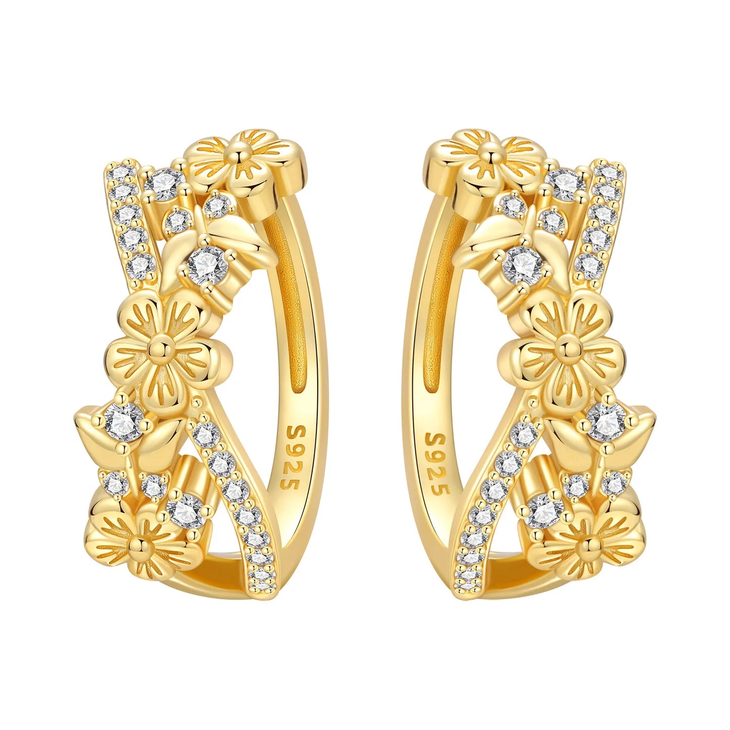 S925 Sterling Silver 18K Gold Square Hoop Earrings