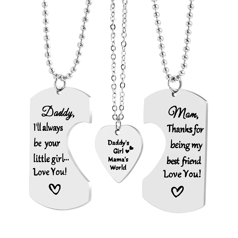 Family Necklace Set, 3 PCS Daddy Mom Girl Matching Necklace Set