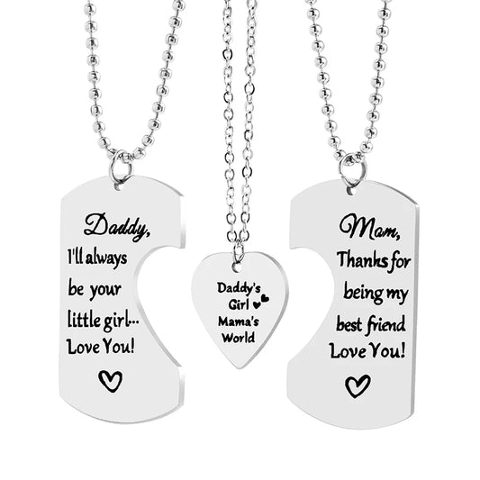 Family Necklace Set, 3 PCS Daddy Mom Girl Matching Necklace Set