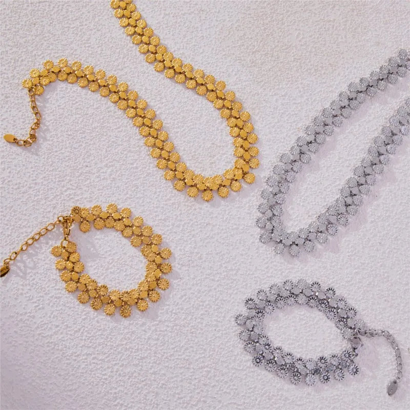 Bohemia Style Multi Flower Stainless Steel Necklace Bracelet For Women