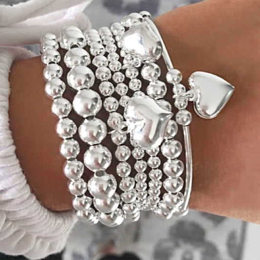 7Pcs/Set Chic Heart Charm Beaded Bracelet Set For Women Vintage - buy one set get one set free