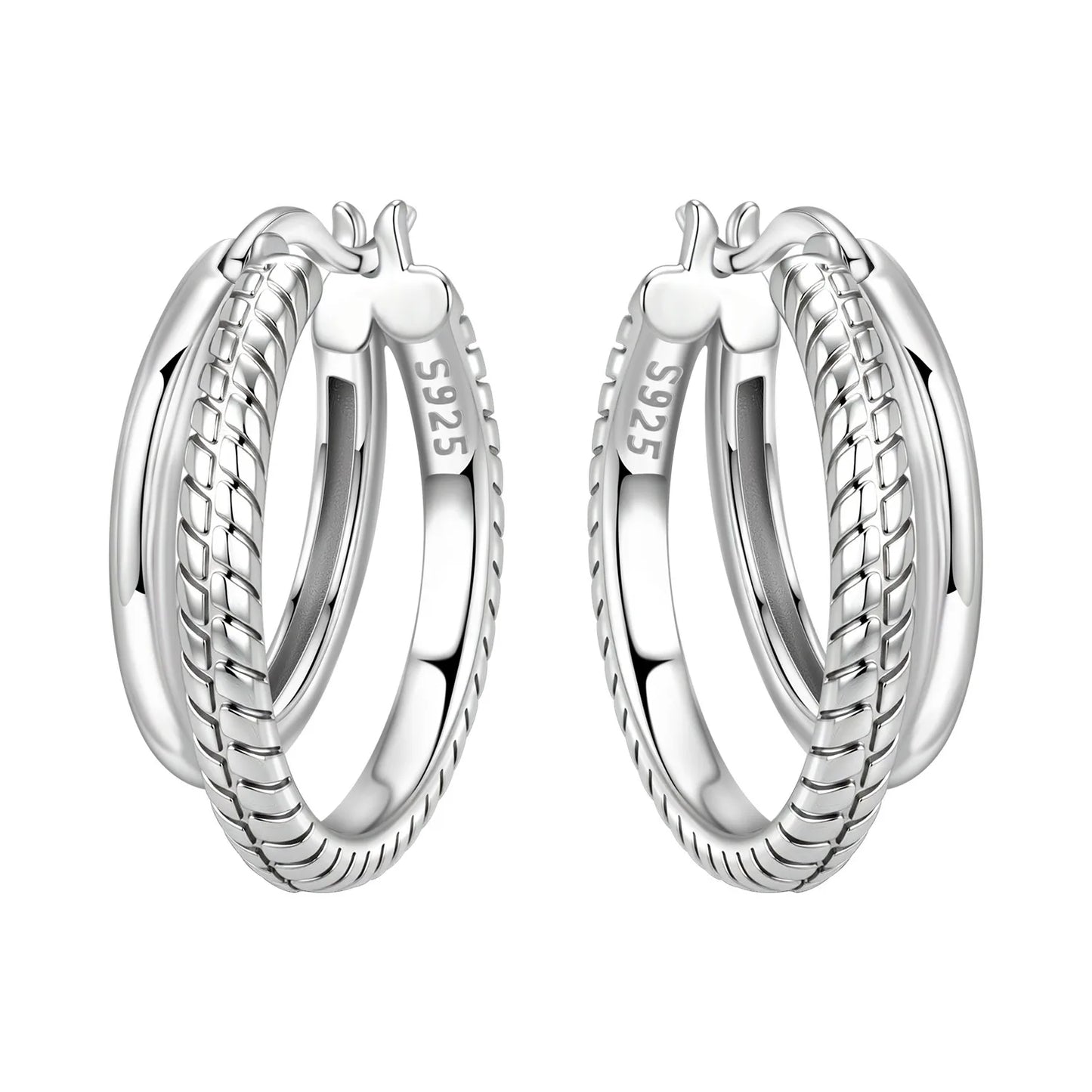 925 Sterling Silver Double Loop Drop Earrings for Women | Minimalist Dangle Earrings