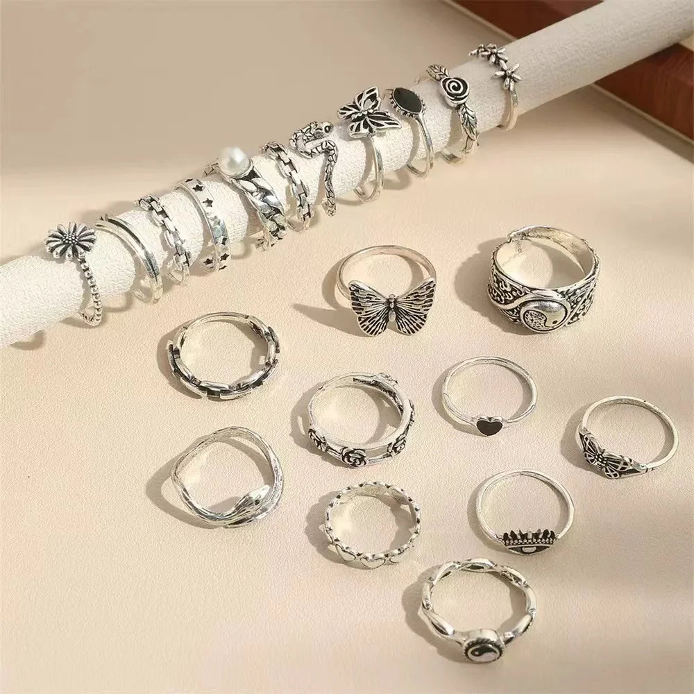 21PCS Cross-border New Punk-Style Rings -Buy One Get One Free 🔥