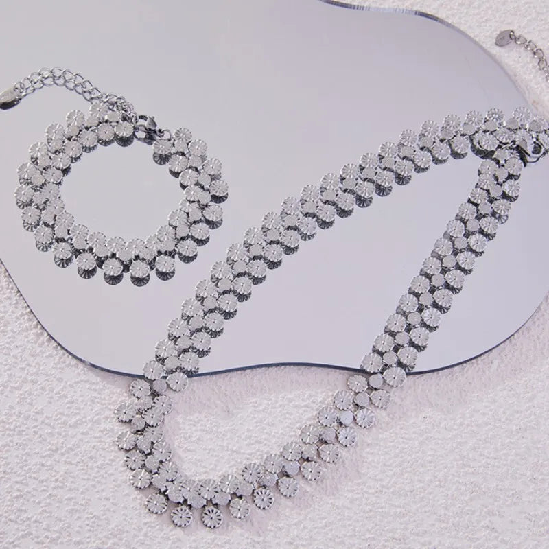 Bohemia Style Multi Flower Stainless Steel Necklace Bracelet For Women