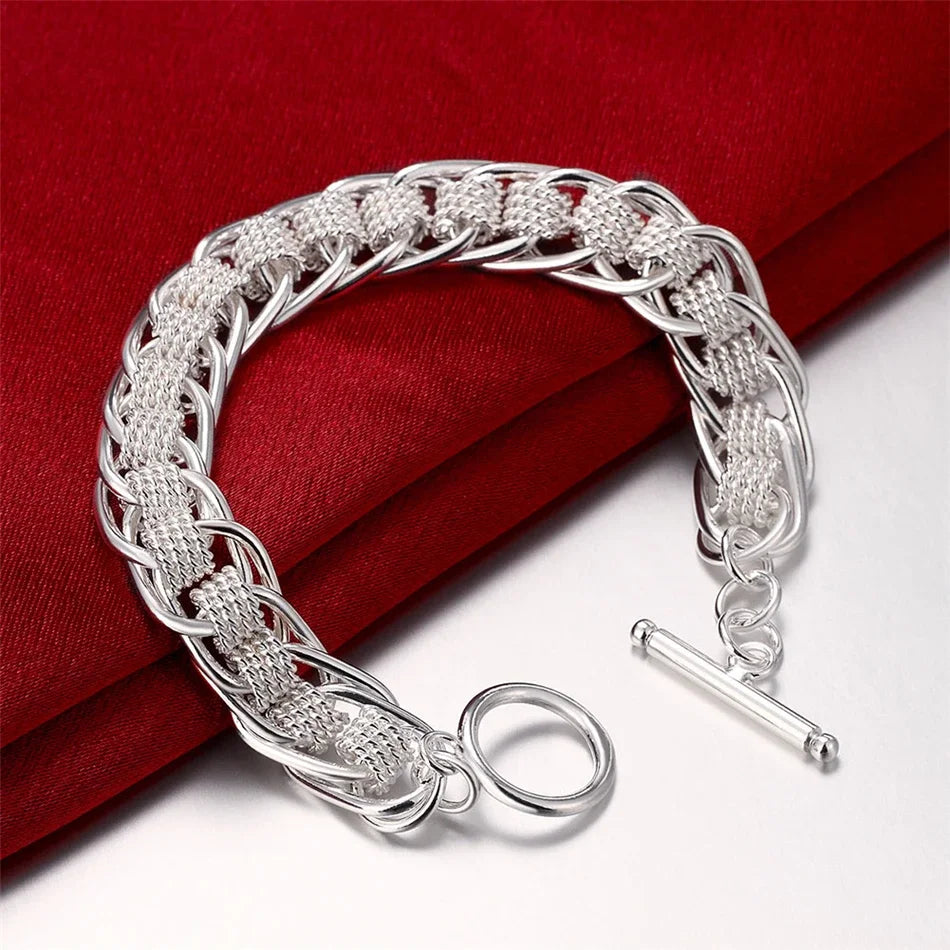 Fine Noble 925 Sterling Silver Solid Chain Bracelet For Women Men