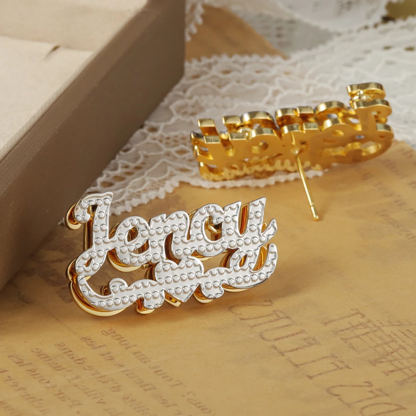 18K Gold Double-Plated Custom Script Name Earrings