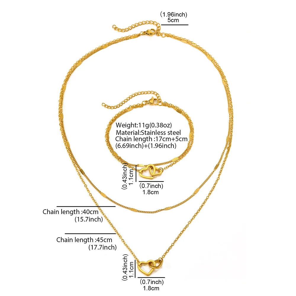 Stainless Steel Love Necklace Double Chain Design Jewelry Set - Buy One Get One Free 🔥