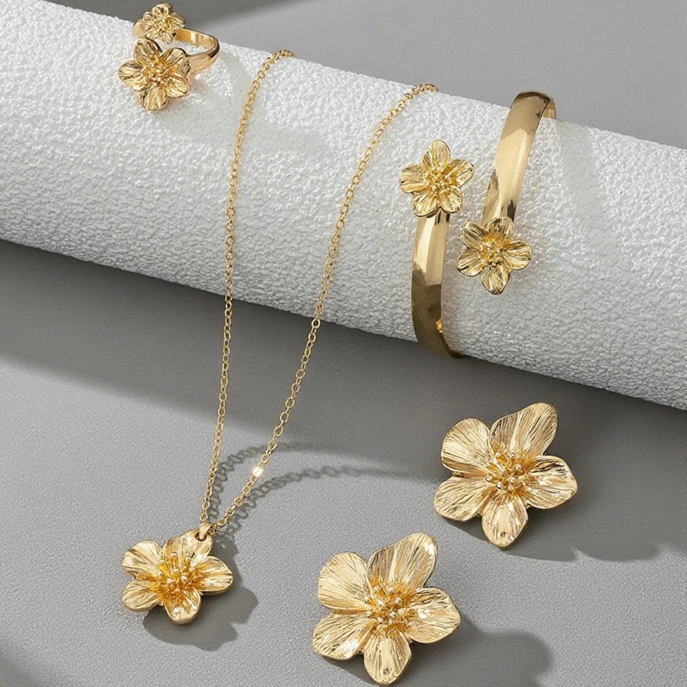 5/6PCS Women's Casual Flower Necklace Bracelet Earrings Ring Set - Buy One Get One 🔥