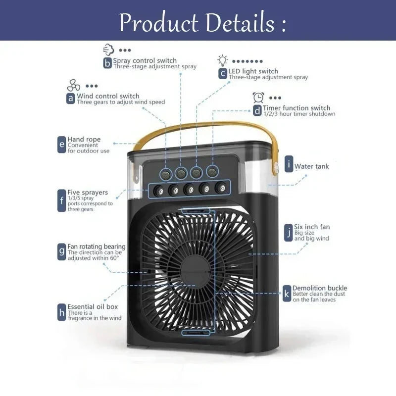 3 In 1 Fan AIr Conditioner Household Mini Air Cooler LED Night Light