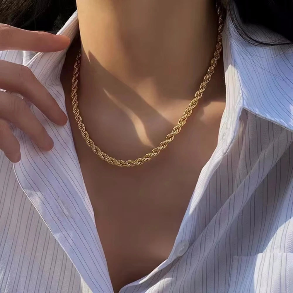 925 Silver Noble 45-60cm 18K Gold 4mm Rope Chain Necklace for Women