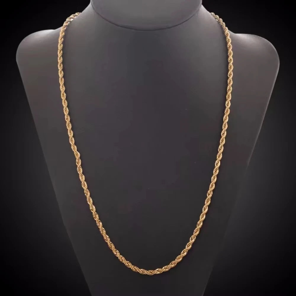 925 Silver Noble 45-60cm 18K Gold 4mm Rope Chain Necklace for Women