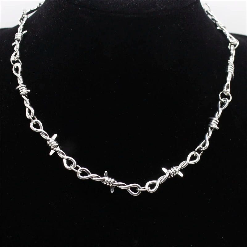 Tiny Wire Thorn Unisex Necklace – Gothic Punk Barbed Wire Chain