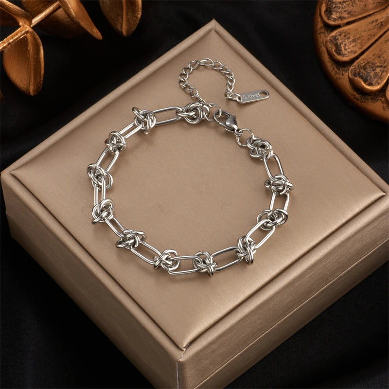 Stainless Steel Gold Silver Color Twist Knot Necklace Bracelets  Set - BOGO Free 🔥