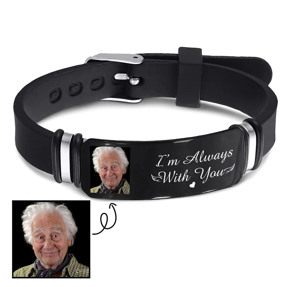 Personalized Silicone wristband Bracelet ; Titanium bracelet for Father Family Friends