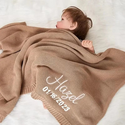 Personalized Name Baby Knitted Blanket Cotton 100x80cm