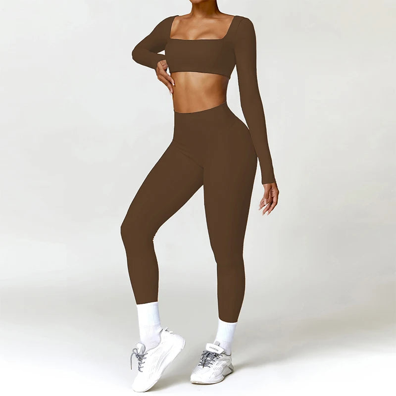 Hearuisavy 2PCS Long Sleeve Gym Set Women