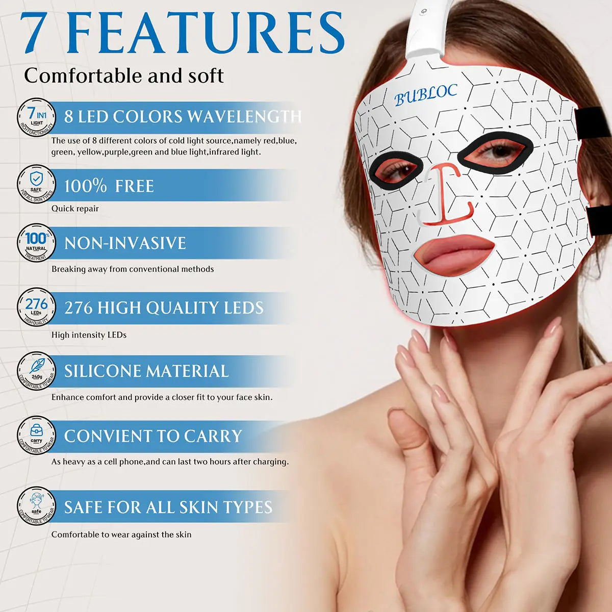 LED Face Mask 7 Colors Red Light Therapy Device