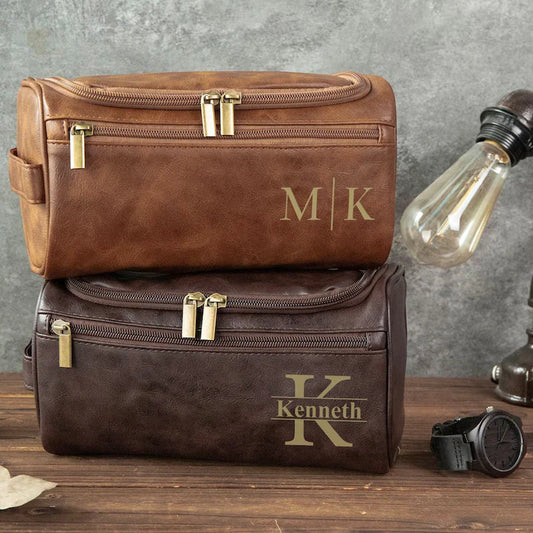 Personalized Men's Leather Toiletry Bag - Buy One Get One Free