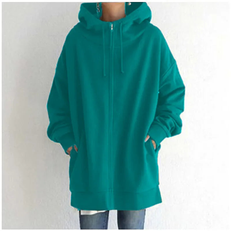 Sweatshirt Zippered Hooded Long Plush Sweatshirt for Women