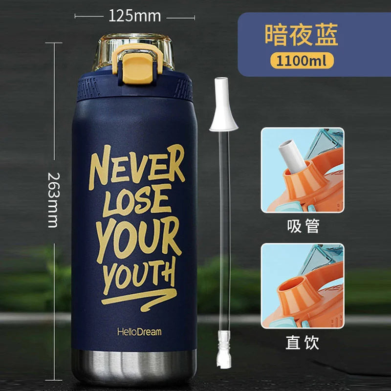 Water Bottle With Straw 316 Stainless Steel Thermal Insulation Cup Sport