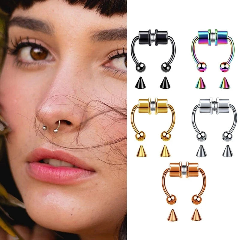 Magnet Fake Nose Ring,  5pcs Stainless Steel, Strong Magnetic Nose Stud,