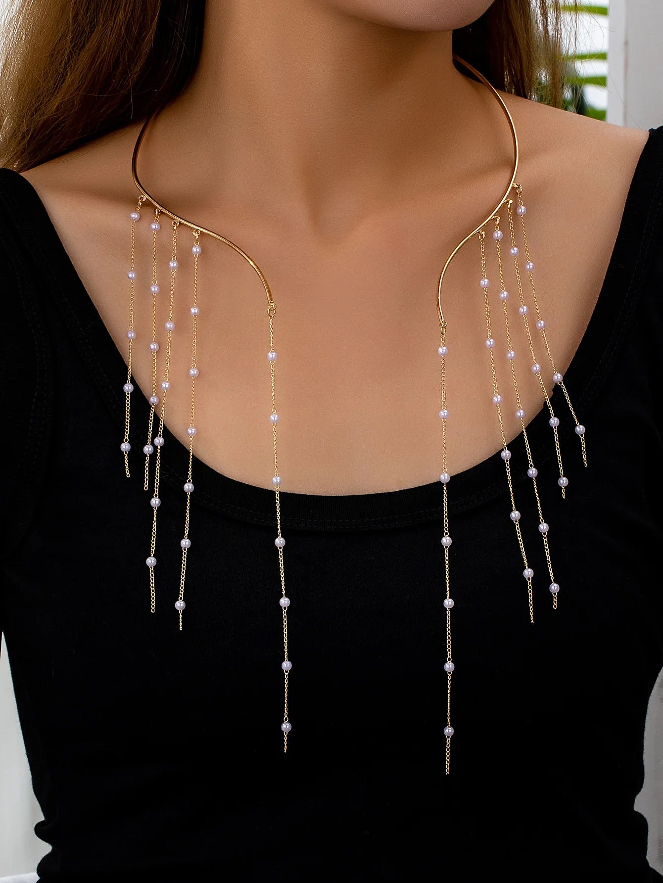 Imitation Pearl Tassel Necklace for Women