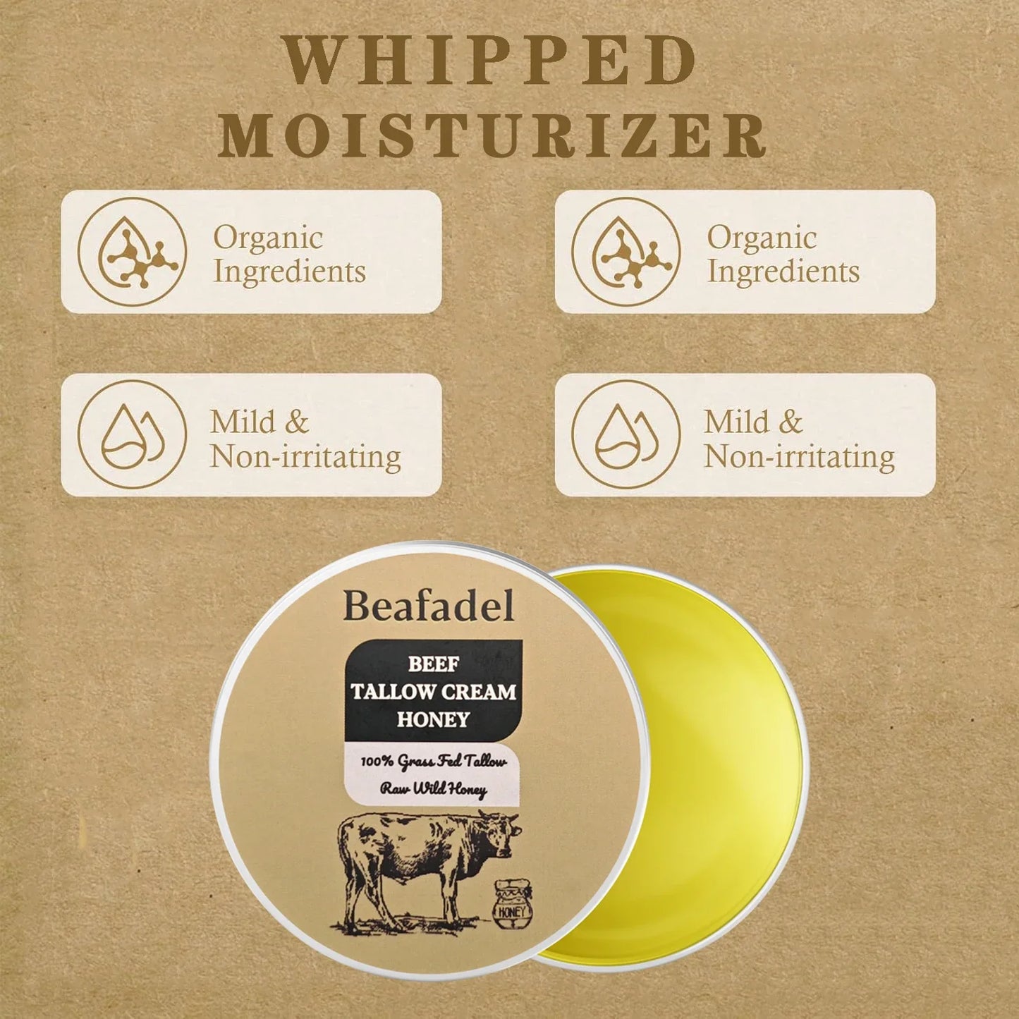 Beef Tallow Face Moisturizer Whipped Beef Tallow & Honey Balm Face & Body Skin Care