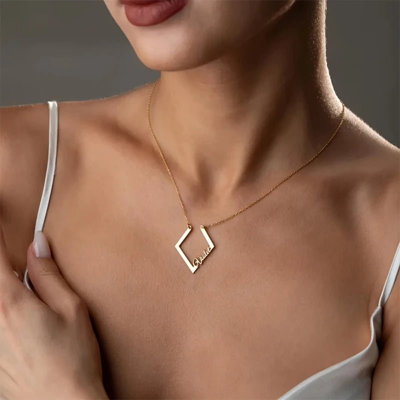 Asymmetrical Custom Name Necklace Personalized Minimalist Stainless Steel