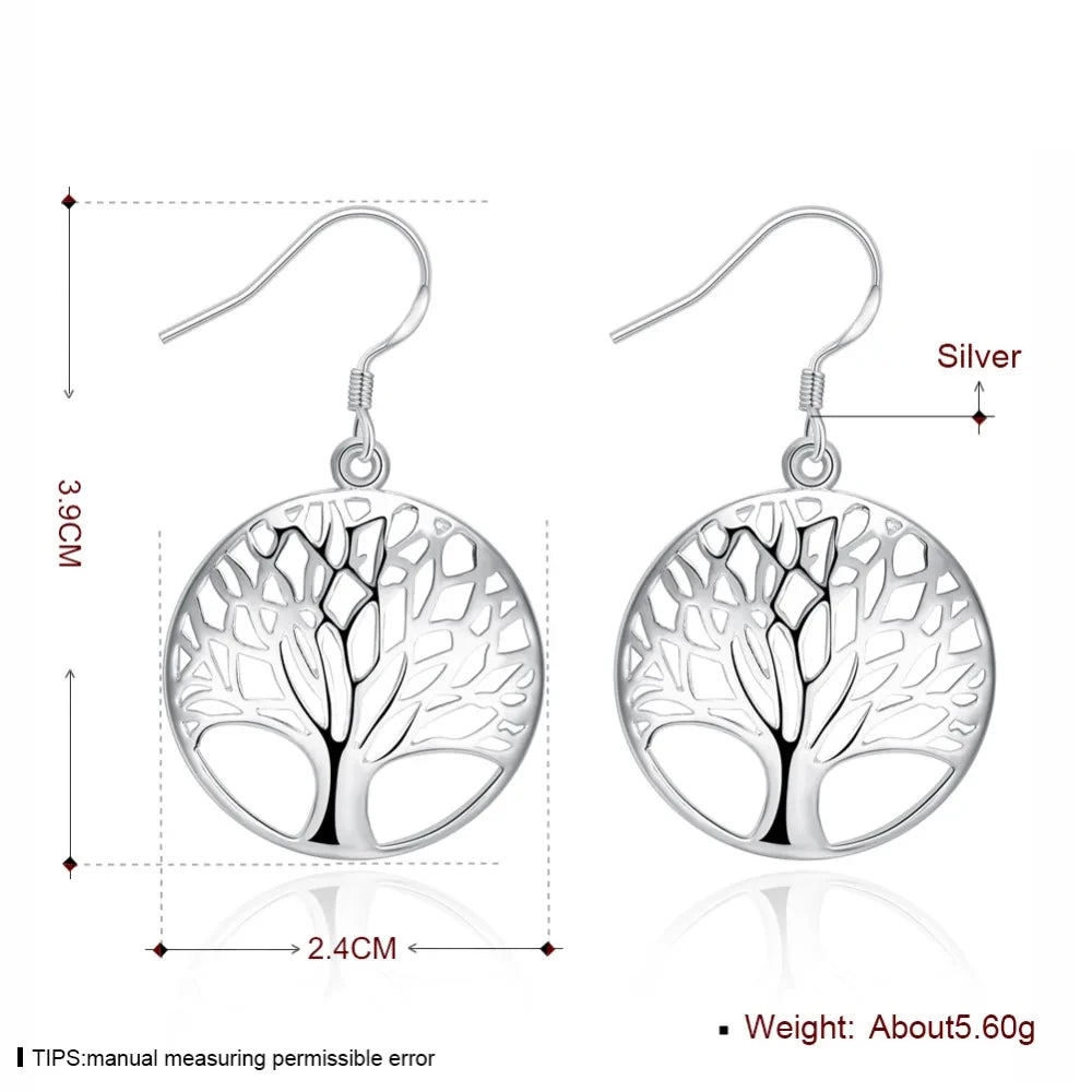 925 Sterling Silver Earrings for Women high quality Jewelry Hollow Carved Round tree
