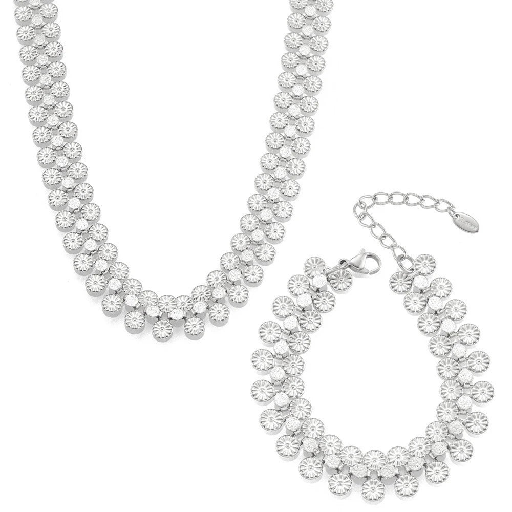 Bohemia Style Multi Flower Stainless Steel Necklace Bracelet For Women