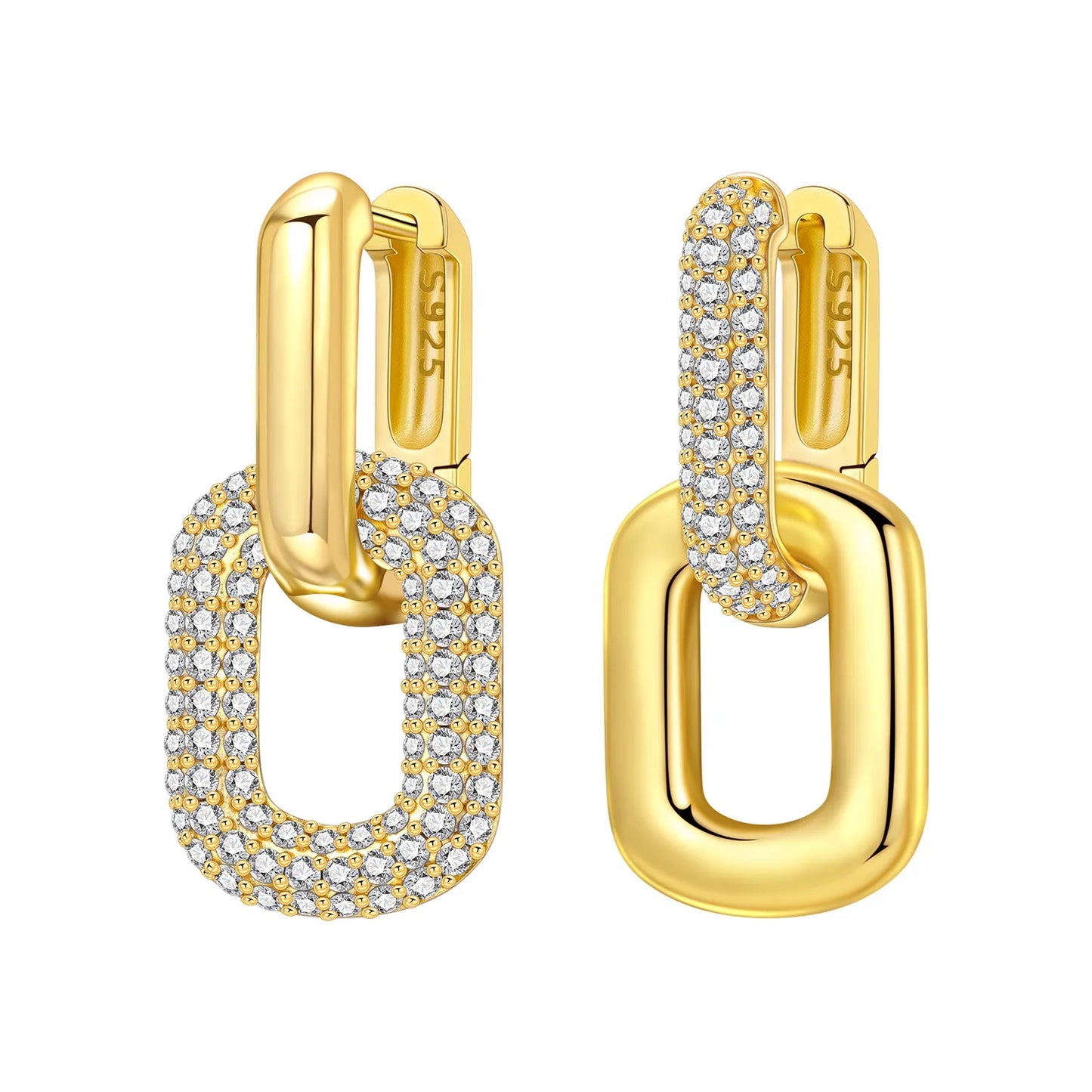 S925 Sterling Silver 18K Gold Square Hoop Earrings