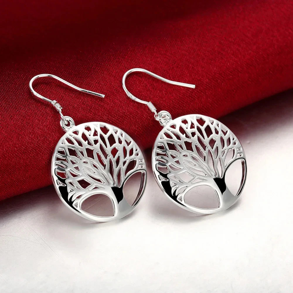 925 Sterling Silver Earrings for Women high quality Jewelry Hollow Carved Round tree