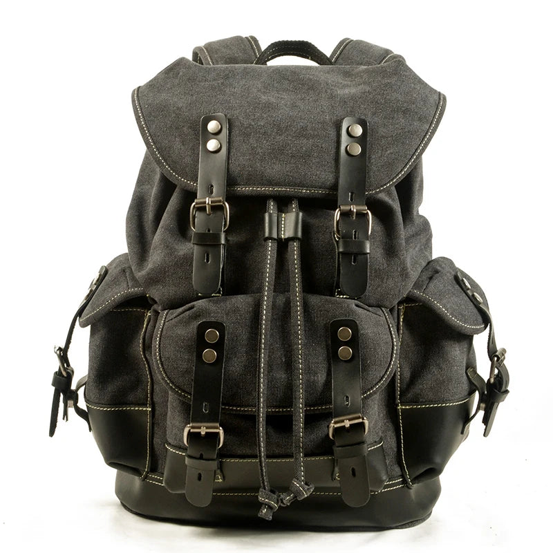 Backpack Men's Women's Vintage Wax Canvas Tactical Travel Bag Large Capacity Outdoor Mountaineering Camping Leather Backpack