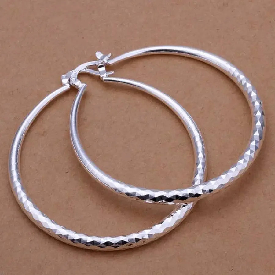 925 Sterling Silver big Earring women lady 5cm circle top Jewelry