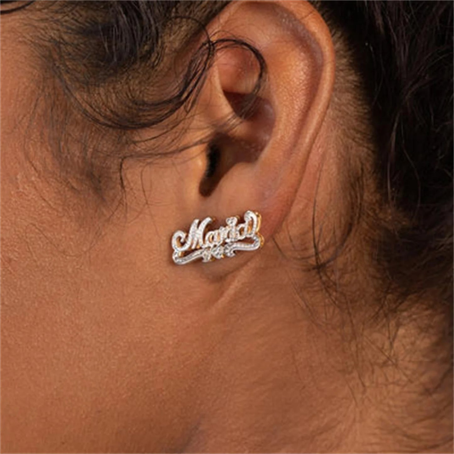 18K Gold Double-Plated Custom Script Name Earrings