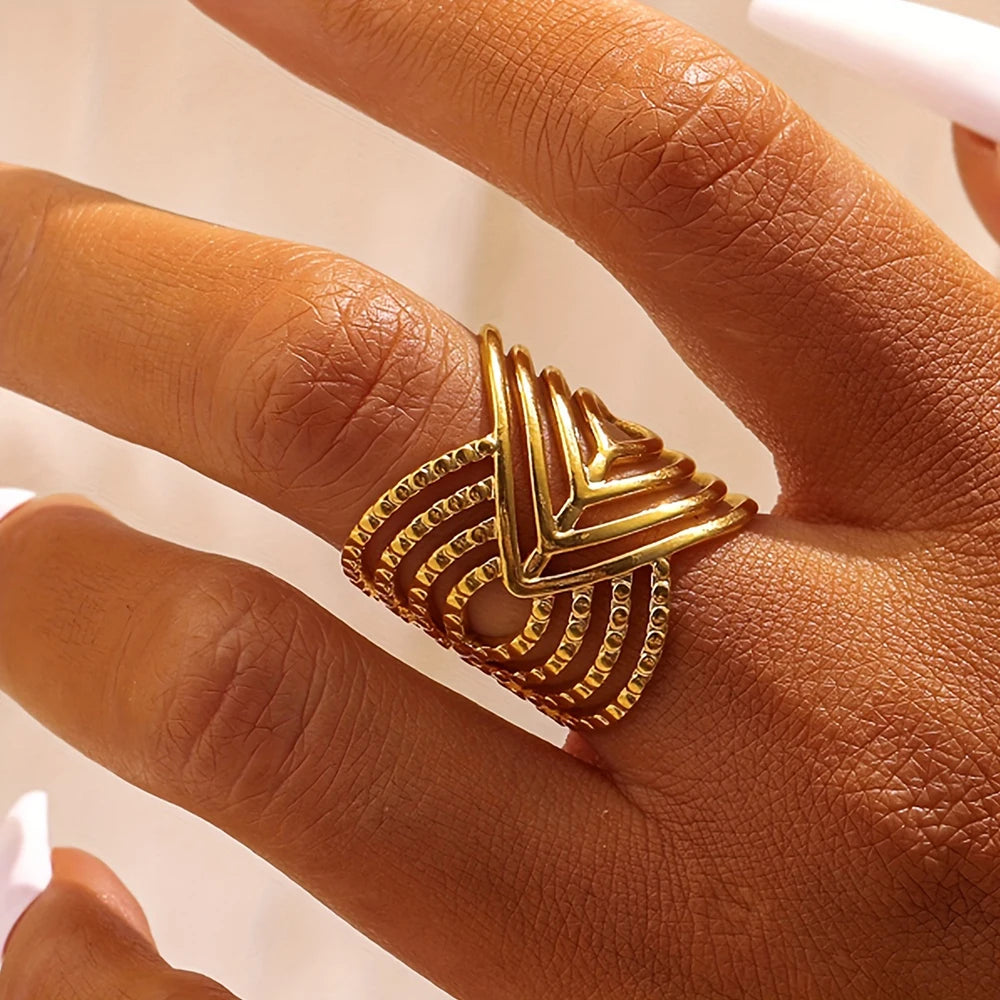 Stainless Steel Ring Irregular Unique Design Open Ring