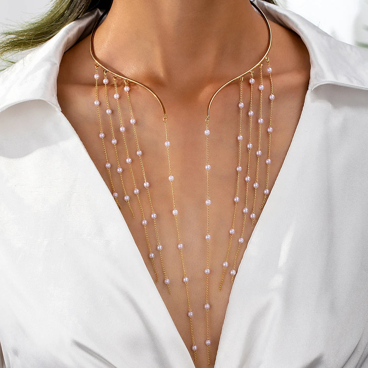 Imitation Pearl Tassel Necklace for Women