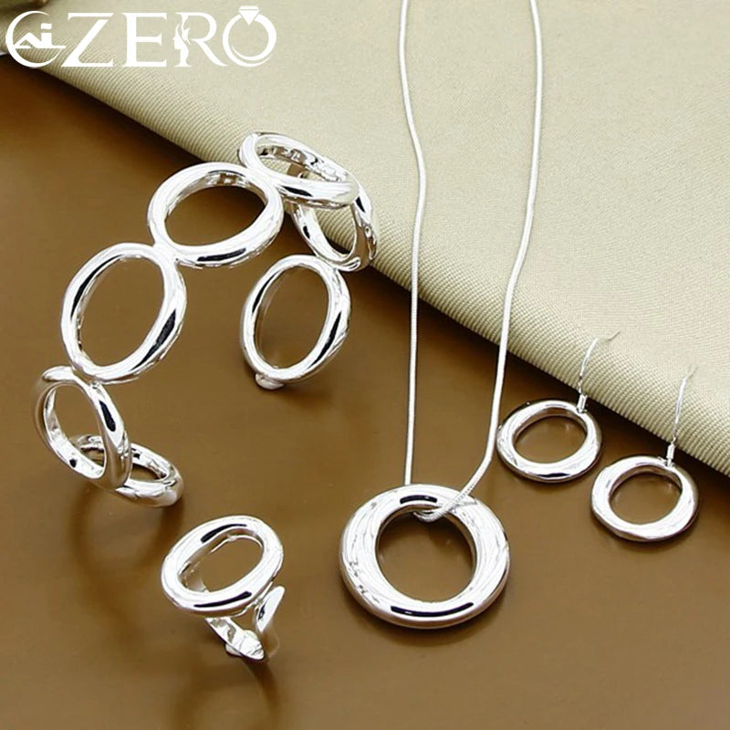 ALIZERO 925 Sterling Silver Round Circle Gift Jewelry 4Pcs Set - Buy One Get One free 🔥